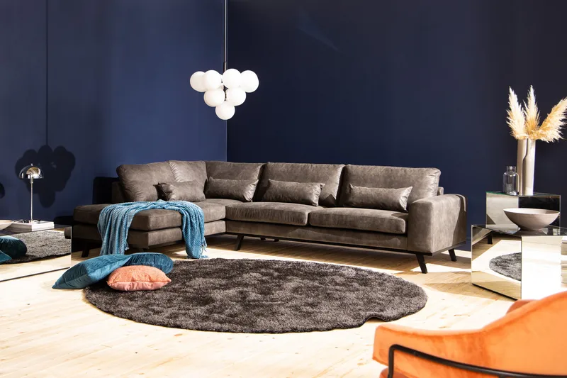 Copenhagen 4-istuttava Vasenkätinen L-muotoinen Divaanisohva Keinonahkalla - Tummanharmaa - Huonekalut - Sohva - Divaanisohva - 4 istuttava sohva divaanilla