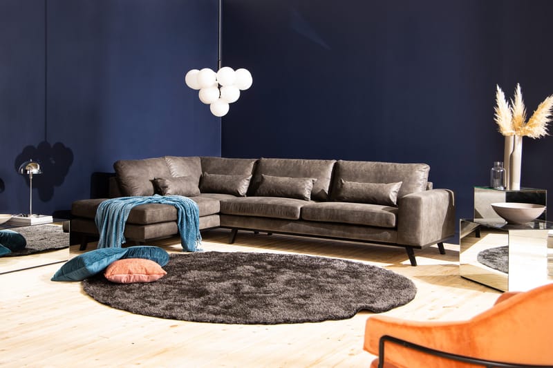 Copenhagen 4-istuttava Vasenkätinen L-muotoinen Divaanisohva Keinonahkalla - Tummanharmaa - Huonekalut - Sohva - Divaanisohva - 4 istuttava sohva divaanilla