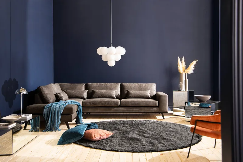 Copenhagen 4-istuttava Vasenkätinen L-muotoinen Divaanisohva Keinonahkalla - Tummanharmaa - Huonekalut - Sohva - Divaanisohva - 4 istuttava sohva divaanilla