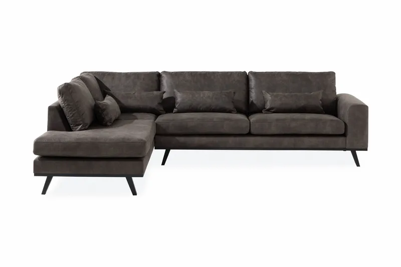Copenhagen 4-istuttava Vasenkätinen L-muotoinen Divaanisohva Keinonahkalla - Tummanharmaa - Huonekalut - Sohva - Divaanisohva - 4 istuttava sohva divaanilla