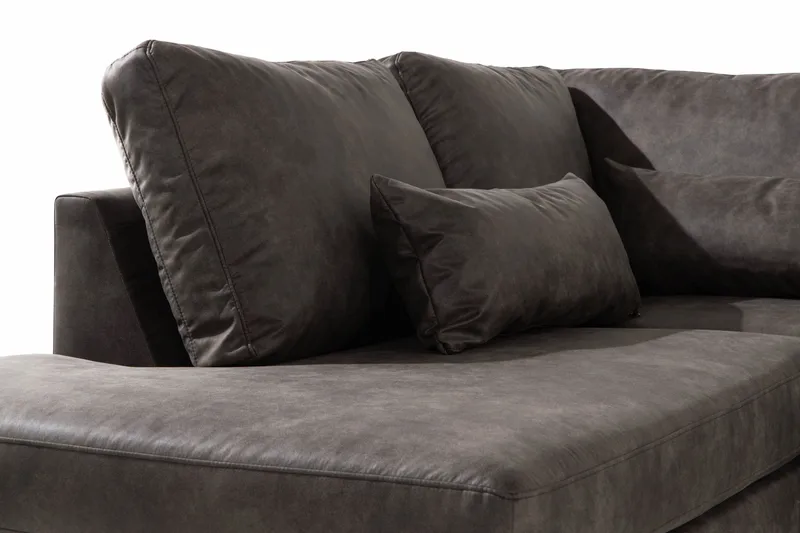 Copenhagen 4-istuttava Vasenkätinen L-muotoinen Divaanisohva Keinonahkalla - Tummanharmaa - Huonekalut - Sohva - Divaanisohva - 4 istuttava sohva divaanilla
