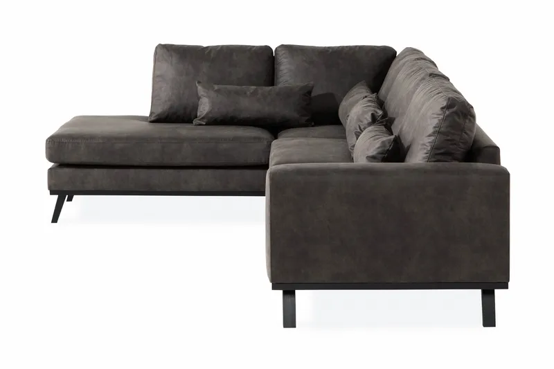 Copenhagen 4-istuttava Vasenkätinen L-muotoinen Divaanisohva Keinonahkalla - Tummanharmaa - Huonekalut - Sohva - Divaanisohva - 4 istuttava sohva divaanilla