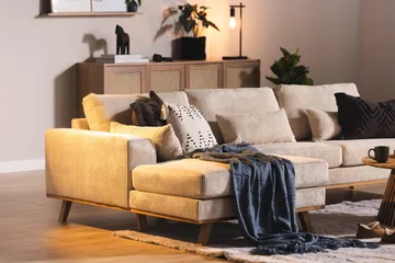 Copenhagen 4-istuttava Vasenkätinen L-muotoinen Divaanisohva Manchester-kankaalla - Beige - Huonekalut - Sohva - Divaanisohva - 4 istuttava sohva divaanilla