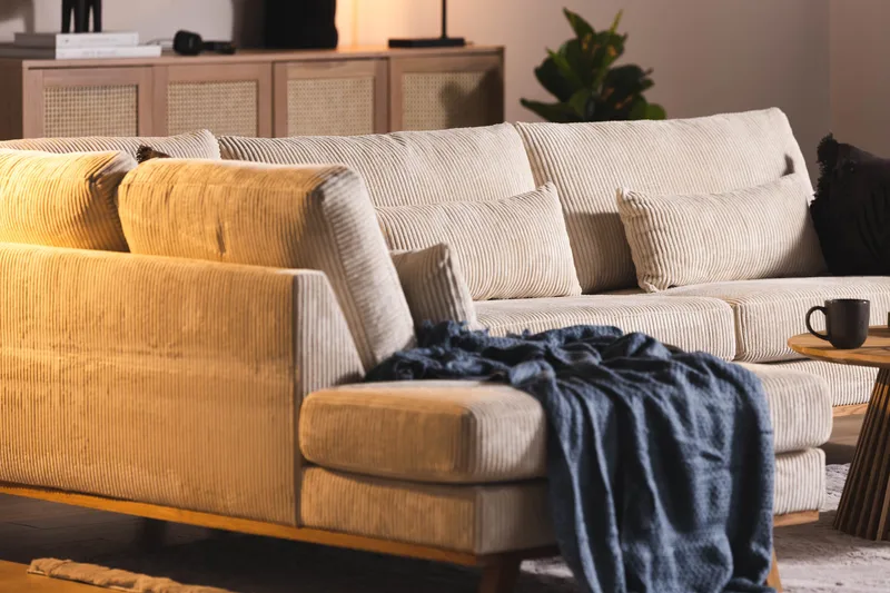 Copenhagen 4-istuttava Vasenkätinen L-muotoinen Divaanisohva Manchester-kankaalla - Beige - Huonekalut - Sohva - Divaanisohva - 4 istuttava sohva divaanilla