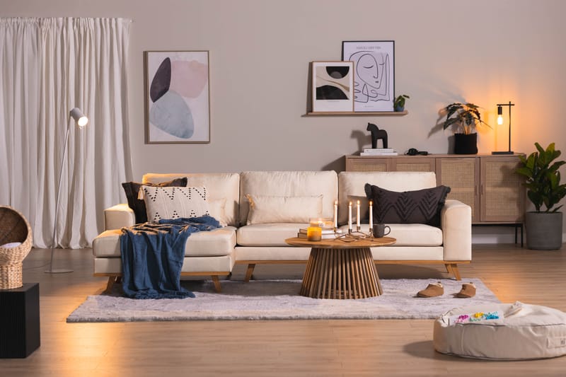 Copenhagen 4-istuttava Vasenkätinen L-muotoinen Divaanisohva Sametilla - Beige - Huonekalut - Sohva - Divaanisohva - 4 istuttava sohva divaanilla