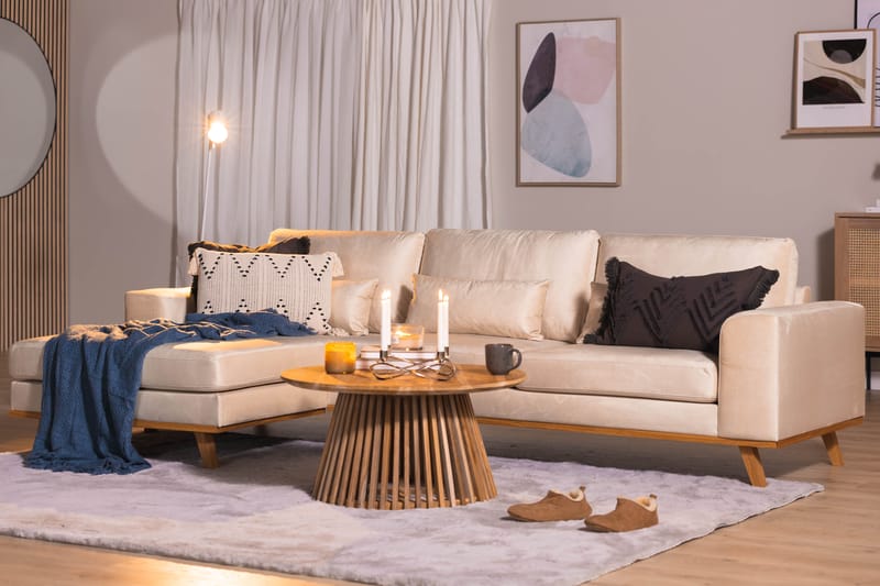 Copenhagen 4-istuttava Vasenkätinen L-muotoinen Divaanisohva Sametilla - Beige - Huonekalut - Sohva - Divaanisohva - 4 istuttava sohva divaanilla