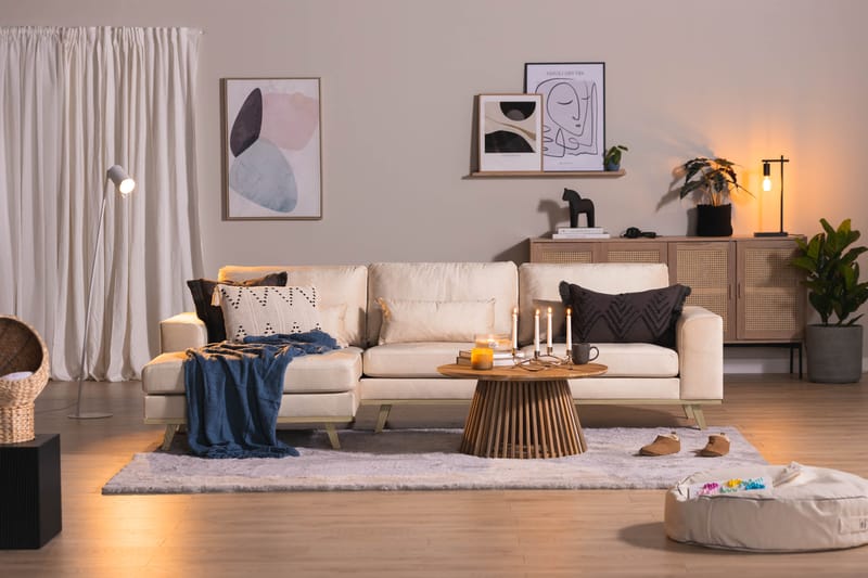 Copenhagen 4-istuttava Vasenkätinen L-muotoinen Divaanisohva Sametilla - Beige - Huonekalut - Sohva - Divaanisohva - 4 istuttava sohva divaanilla