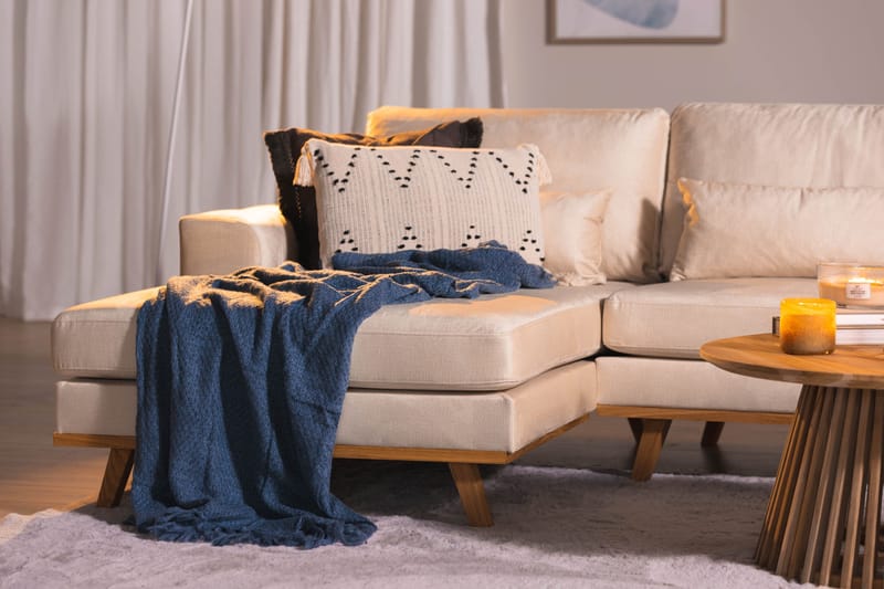 Copenhagen 4-istuttava Vasenkätinen L-muotoinen Divaanisohva Sametilla - Beige - Huonekalut - Sohva - Divaanisohva - 4 istuttava sohva divaanilla