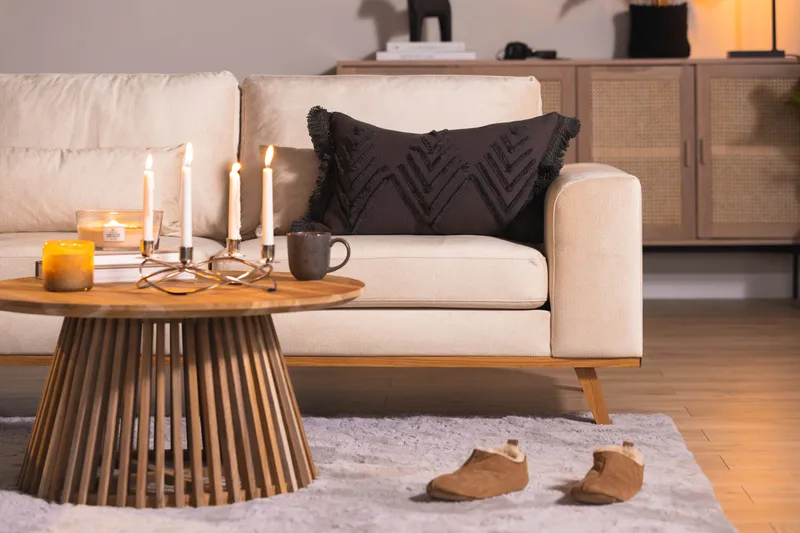 Copenhagen 4-istuttava Vasenkätinen L-muotoinen Divaanisohva Sametilla - Beige - Huonekalut - Sohva - Divaanisohva - 4 istuttava sohva divaanilla