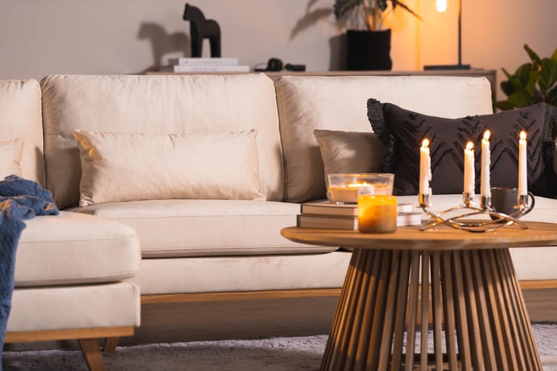 Copenhagen 4-istuttava Vasenkätinen L-muotoinen Divaanisohva Sametilla - Beige - Huonekalut - Sohva - Divaanisohva - 4 istuttava sohva divaanilla