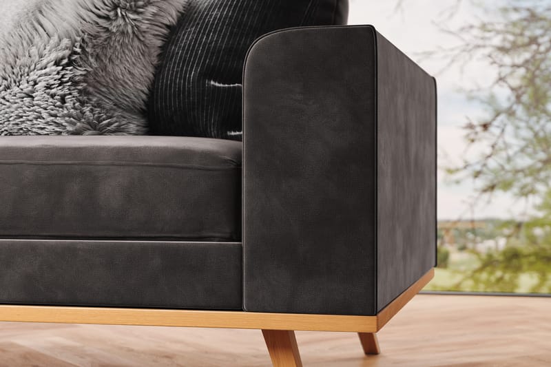 Copenhagen 4-istuttava Vasenkätinen L-muotoinen Divaanisohva Sametilla - Tummanharmaa - Huonekalut - Sohva - Divaanisohva - 4 istuttava sohva divaanilla