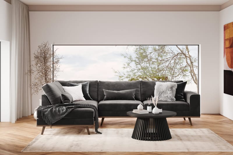 Copenhagen 4-istuttava Vasenkätinen L-muotoinen Divaanisohva Sametilla - Tummanharmaa - Huonekalut - Sohva - Divaanisohva - 4 istuttava sohva divaanilla