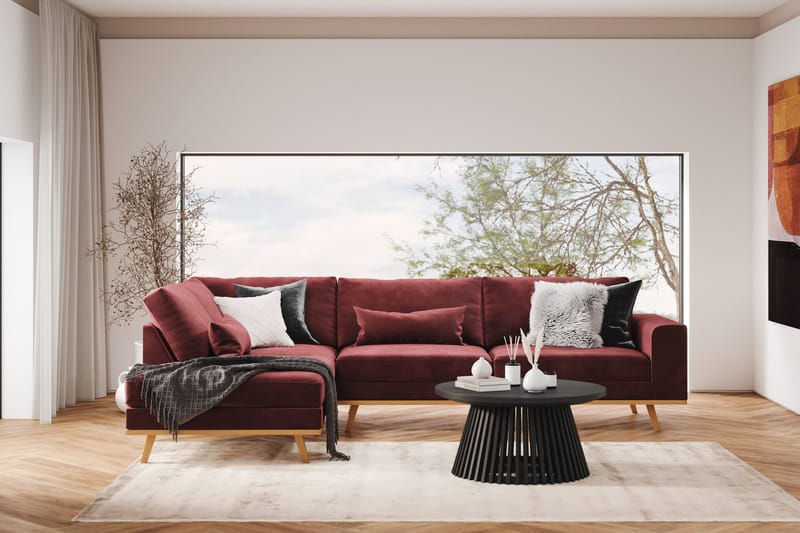 Copenhagen 4-istuttava Vasenkätinen L-muotoinen Divaanisohva Sametilla - Violetti - Huonekalut - Sohva - Divaanisohva - 4 istuttava sohva divaanilla