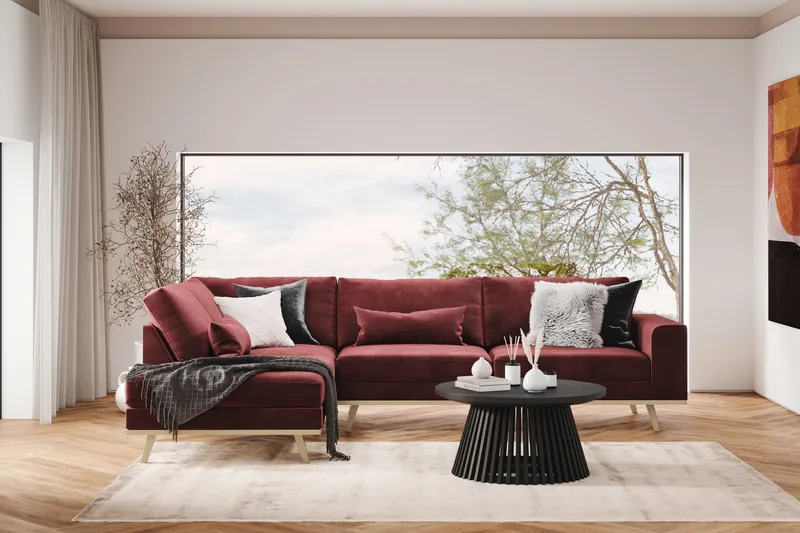 Copenhagen 4-istuttava Vasenkätinen L-muotoinen Divaanisohva Sametilla - Violetti - Huonekalut - Sohva - Divaanisohva - 4 istuttava sohva divaanilla