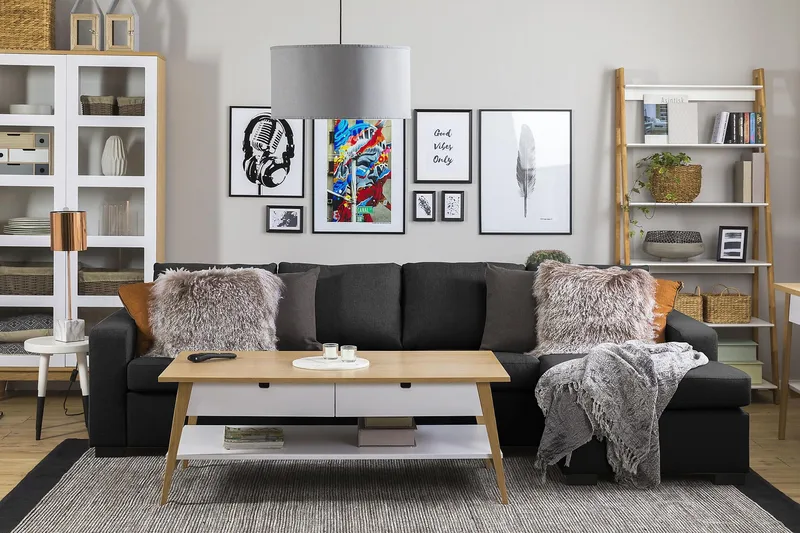 Crazy 4-istuttava Käännettävä L-muotoinen Divaanisohva Kankaalla - Antrasiitti - Huonekalut - Sohva - Divaanisohva - 4 istuttava sohva divaanilla