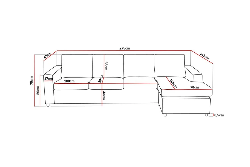 Crazy 4-istuttava Käännettävä L-muotoinen Divaanisohva Kankaalla - Antrasiitti - Huonekalut - Sohva - Divaanisohva - 4 istuttava sohva divaanilla