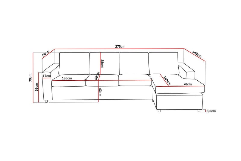 Crazy 4-istuttava Käännettävä L-muotoinen Divaanisohva Kankaalla - Antrasiitti - Huonekalut - Sohva - Divaanisohva - 4 istuttava sohva divaanilla