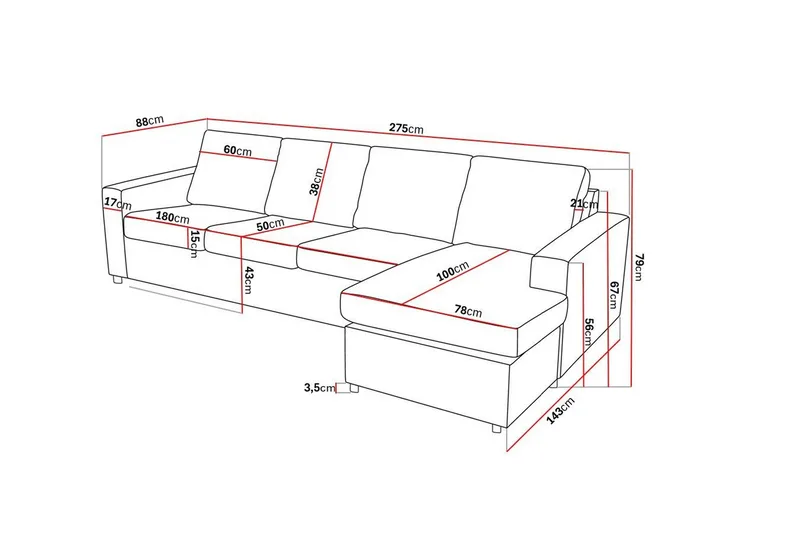 Crazy 4-istuttava Käännettävä L-muotoinen Divaanisohva Kankaalla - Antrasiitti - Huonekalut - Sohva - Divaanisohva - 4 istuttava sohva divaanilla