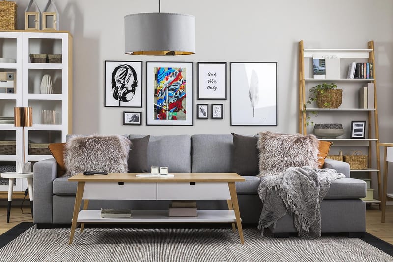 Crazy 4-istuttava Käännettävä L-muotoinen Divaanisohva Kankaalla - Harmaa - Huonekalut - Sohva - Divaanisohva - 4 istuttava sohva divaanilla