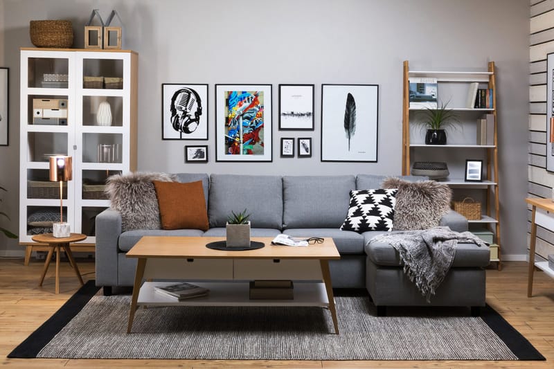 Crazy 4-istuttava Käännettävä L-muotoinen Divaanisohva Kankaalla - Harmaa - Huonekalut - Sohva - Divaanisohva - 4 istuttava sohva divaanilla