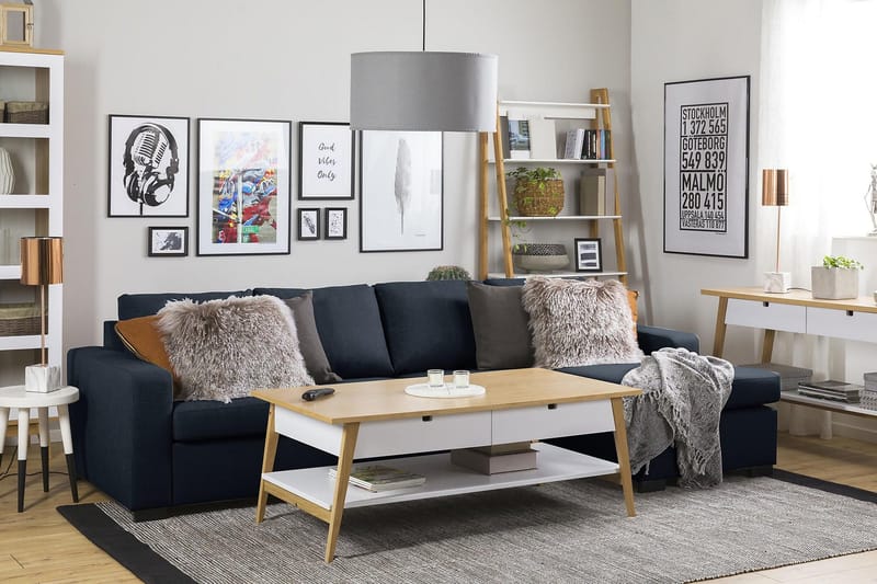 Crazy 4-istuttava Käännettävä L-muotoinen Divaanisohva Kankaalla - Sininen - Huonekalut - Sohva - Divaanisohva - 4 istuttava sohva divaanilla