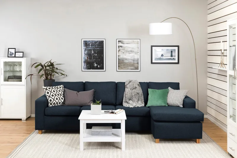 Crazy 4-istuttava Käännettävä L-muotoinen Divaanisohva Kankaalla - Sininen - Huonekalut - Sohva - Divaanisohva - 4 istuttava sohva divaanilla