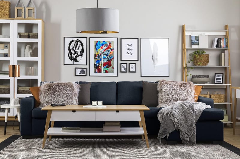 Crazy 4-istuttava Käännettävä L-muotoinen Divaanisohva Kankaalla - Sininen - Huonekalut - Sohva - Divaanisohva - 4 istuttava sohva divaanilla