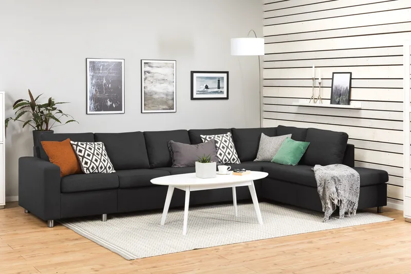 Crazy 5-istuttava Oikeakätinen L-muotoinen Divaanisohva Kankaalla - Antrasiitti - Huonekalut - Sohva - Divaanisohva - 4 istuttava sohva divaanilla