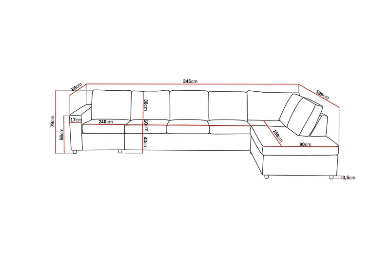Crazy 5-istuttava Oikeakätinen L-muotoinen Divaanisohva Kankaalla - Antrasiitti - Huonekalut - Sohva - Divaanisohva - 4 istuttava sohva divaanilla