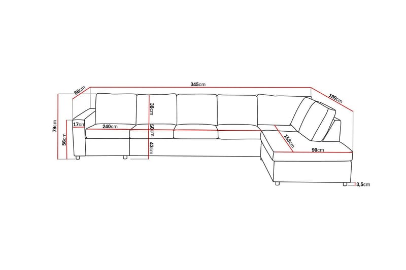 Crazy 5-istuttava Oikeakätinen L-muotoinen Divaanisohva Kankaalla - Antrasiitti - Huonekalut - Sohva - Divaanisohva - 4 istuttava sohva divaanilla