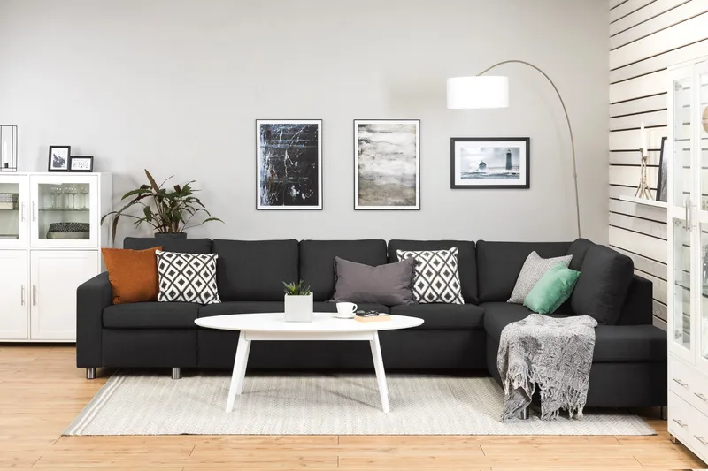 Crazy 5-istuttava Oikeakätinen L-muotoinen Divaanisohva Kankaalla - Antrasiitti - Huonekalut - Sohva - Divaanisohva - 4 istuttava sohva divaanilla