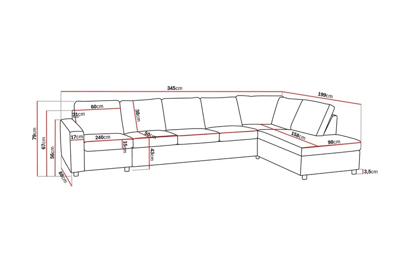 Crazy 5-istuttava Oikeakätinen L-muotoinen Divaanisohva Kankaalla - Antrasiitti - Huonekalut - Sohva - Divaanisohva - 4 istuttava sohva divaanilla