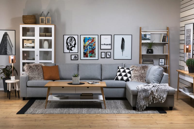 Crazy 5-istuttava Oikeakätinen L-muotoinen Divaanisohva Kankaalla - Harmaa - Huonekalut - Sohva - Divaanisohva - 4 istuttava sohva divaanilla