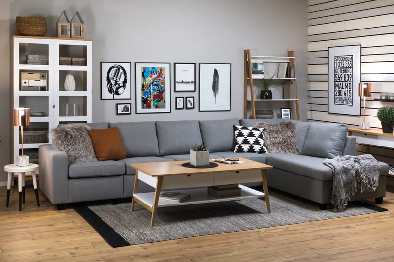 Crazy 5-istuttava Oikeakätinen L-muotoinen Divaanisohva Kankaalla - Harmaa - Huonekalut - Sohva - Divaanisohva - 4 istuttava sohva divaanilla