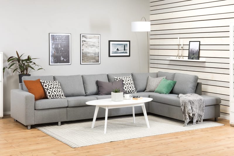 Crazy 5-istuttava Oikeakätinen L-muotoinen Divaanisohva Kankaalla - Harmaa - Huonekalut - Sohva - Divaanisohva - 4 istuttava sohva divaanilla