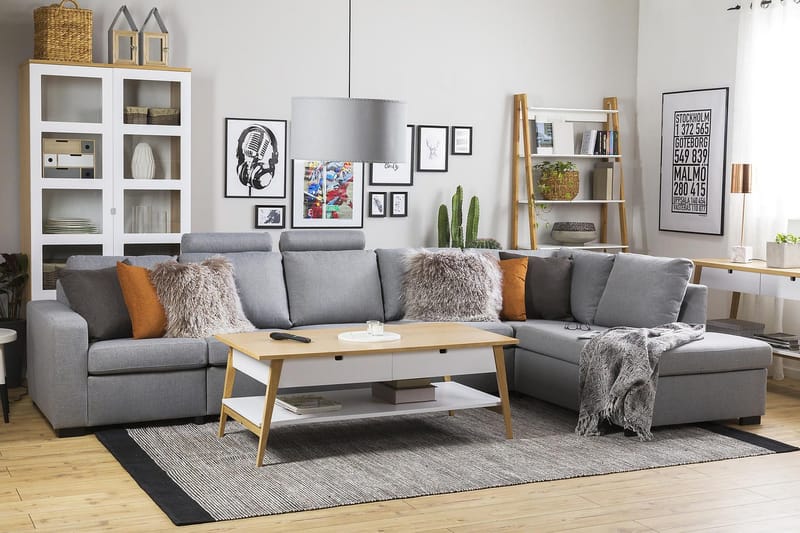 Crazy 5-istuttava Oikeakätinen L-muotoinen Divaanisohva Kankaalla - Harmaa - Huonekalut - Sohva - Divaanisohva - 4 istuttava sohva divaanilla