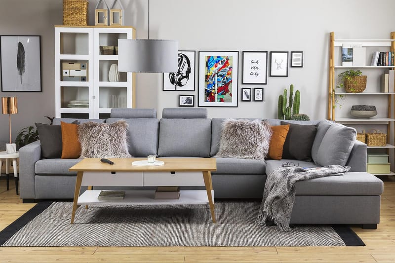 Crazy 5-istuttava Oikeakätinen L-muotoinen Divaanisohva Kankaalla - Harmaa - Huonekalut - Sohva - Divaanisohva - 4 istuttava sohva divaanilla