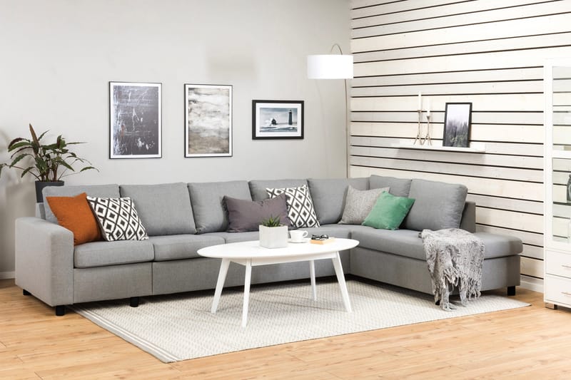 Crazy 5-istuttava Oikeakätinen L-muotoinen Divaanisohva Kankaalla - Harmaa - Huonekalut - Sohva - Divaanisohva - 4 istuttava sohva divaanilla