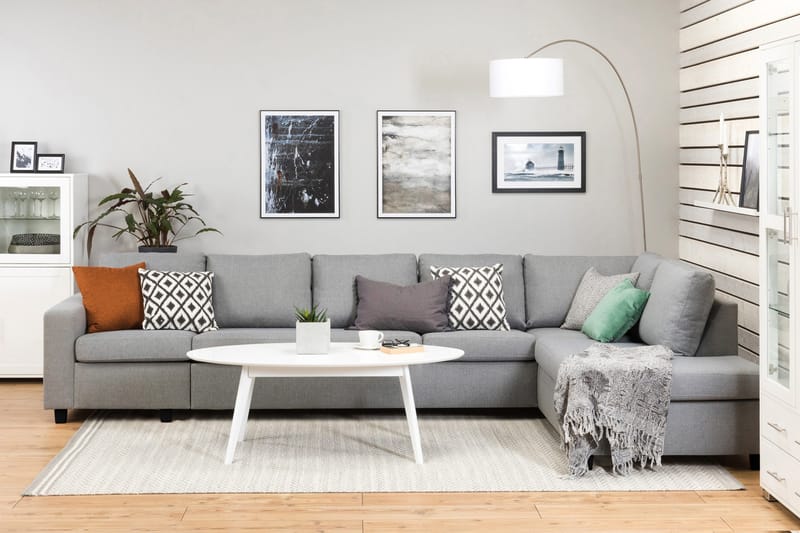 Crazy 5-istuttava Oikeakätinen L-muotoinen Divaanisohva Kankaalla - Harmaa - Huonekalut - Sohva - Divaanisohva - 4 istuttava sohva divaanilla