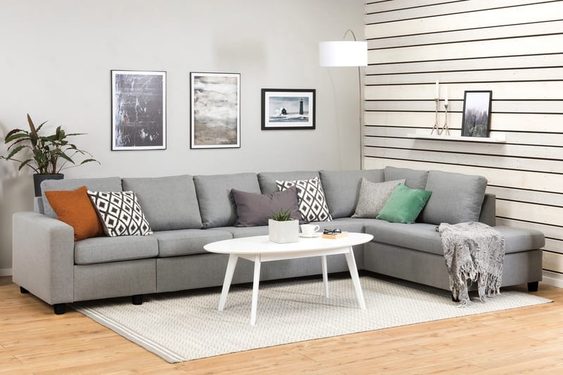 Crazy 5-istuttava Oikeakätinen L-muotoinen Divaanisohva Kankaalla - Harmaa - Huonekalut - Sohva - Divaanisohva - 4 istuttava sohva divaanilla