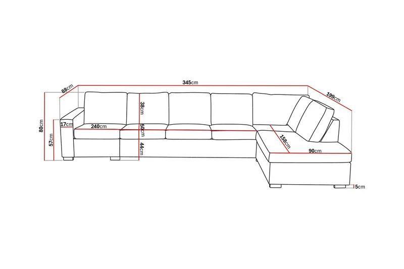Crazy 5-istuttava Oikeakätinen L-muotoinen Divaanisohva Kankaalla - Tummanharmaa - Huonekalut - Sohva - Divaanisohva - 4 istuttava sohva divaanilla