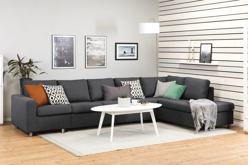 Crazy 5-istuttava Oikeakätinen L-muotoinen Divaanisohva Kankaalla - Tummanharmaa - Huonekalut - Sohva - Divaanisohva - 4 istuttava sohva divaanilla