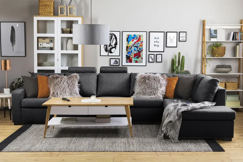 Crazy 5-istuttava Oikeakätinen L-muotoinen Divaanisohva Kankaalla - Tummanharmaa - Huonekalut - Sohva - Divaanisohva - 4 istuttava sohva divaanilla