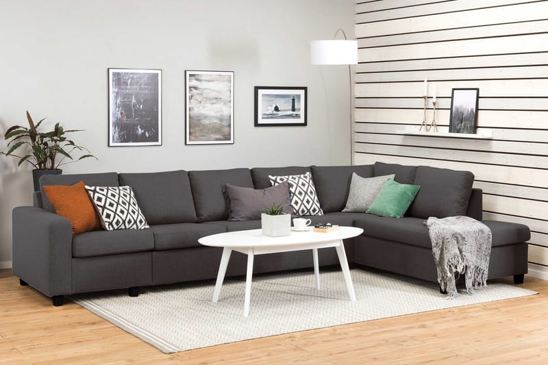 Crazy 5-istuttava Oikeakätinen L-muotoinen Divaanisohva Kankaalla - Tummanharmaa - Huonekalut - Sohva - Divaanisohva - 4 istuttava sohva divaanilla