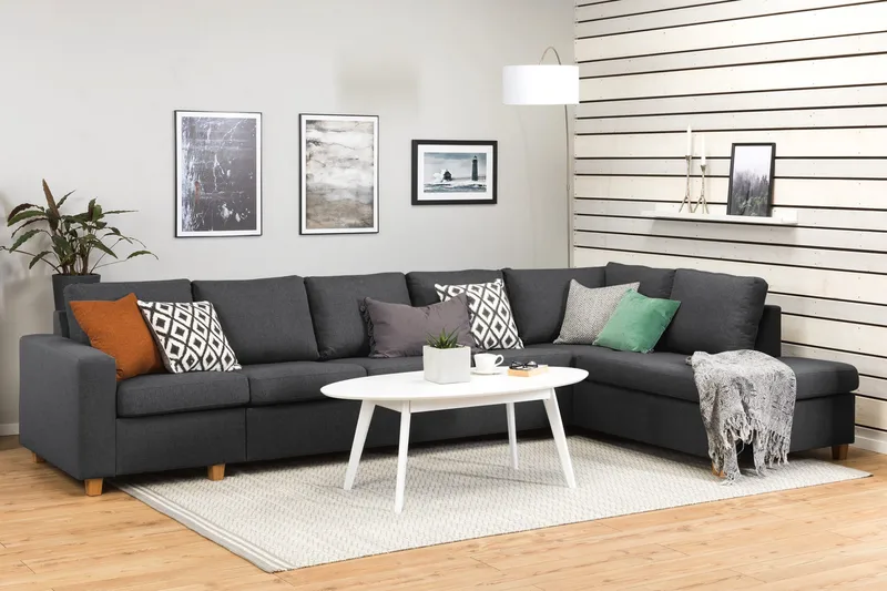 Crazy 5-istuttava Oikeakätinen L-muotoinen Divaanisohva Kankaalla - Tummanharmaa - Huonekalut - Sohva - Divaanisohva - 4 istuttava sohva divaanilla