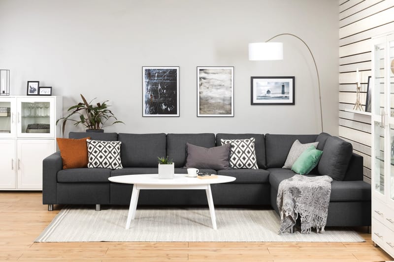 Crazy 5-istuttava Oikeakätinen L-muotoinen Divaanisohva Kankaalla - Tummanharmaa - Huonekalut - Sohva - Divaanisohva - 4 istuttava sohva divaanilla