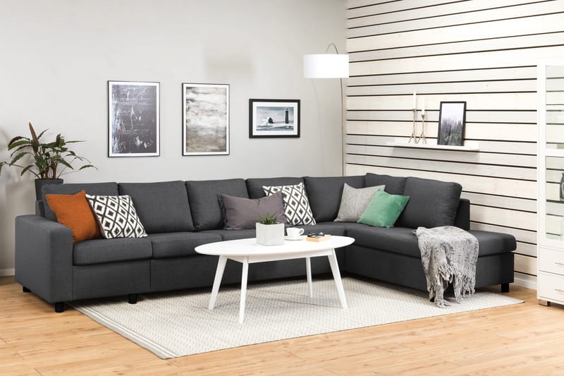 Crazy 5-istuttava Oikeakätinen L-muotoinen Divaanisohva Kankaalla - Tummanharmaa - Huonekalut - Sohva - Divaanisohva - 4 istuttava sohva divaanilla