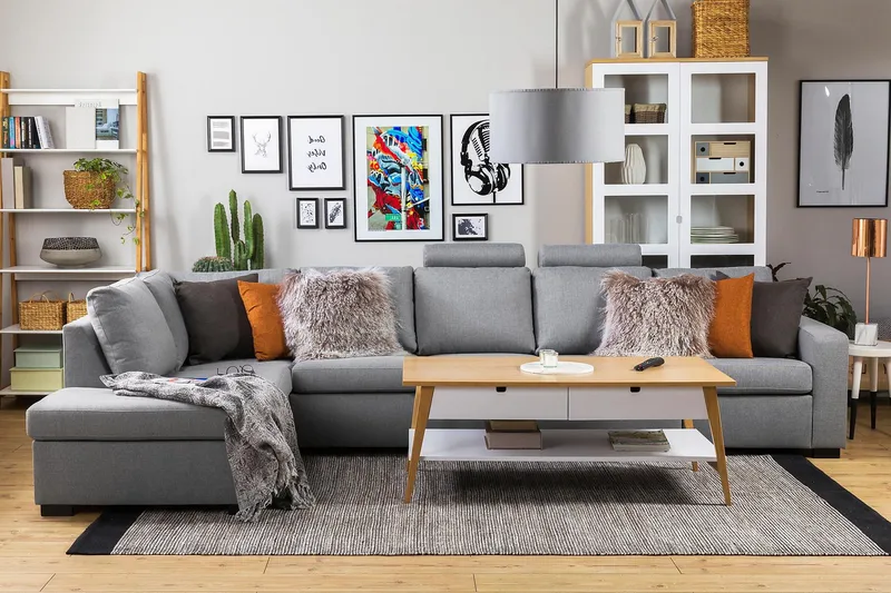 Crazy 5-istuttava Vasenkätinen L-muotoinen Divaanisohva Kankaalla - Harmaa - Huonekalut - Sohva - Divaanisohva - 4 istuttava sohva divaanilla