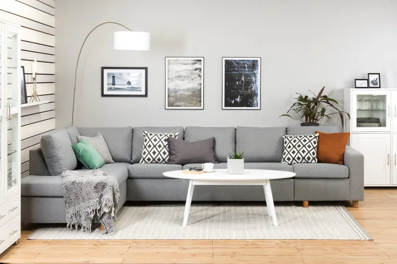 Crazy 5-istuttava Vasenkätinen L-muotoinen Divaanisohva Kankaalla - Harmaa - Huonekalut - Sohva - Divaanisohva - 4 istuttava sohva divaanilla