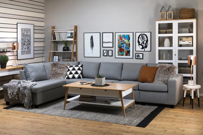 Crazy 5-istuttava Vasenkätinen L-muotoinen Divaanisohva Kankaalla - Harmaa - Huonekalut - Sohva - Divaanisohva - 4 istuttava sohva divaanilla